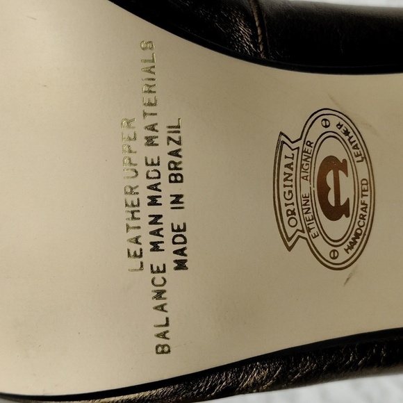 Etienne Aigner Gail Gold Leather Pointed-Toe Skinny Heel Slip On Pump Shoe - Picture 10 of 16